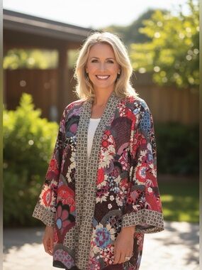 Bob Mackie Wearable Art Kyoto Garden Kimono Jacket Floral Boho 1X